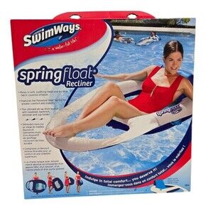 NEW‎ SwimWays Spring Float Recliner Chair Blue Swimming Pool Inflatable Pool